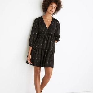 Madewell Metallic Jacquard Faux-Wrap Tiered Mini Dress